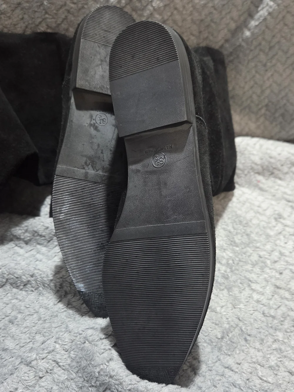 NEW Black Genuine Suede Flat Slouch Boots Made in Spain Size 8.5